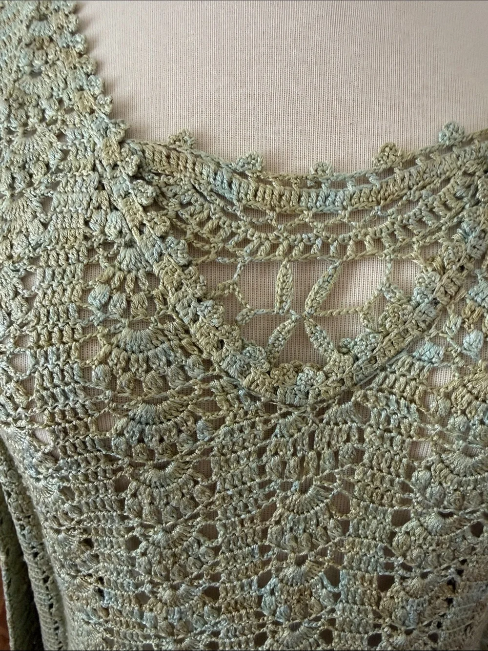 Light Sage/khaki Crochet Knit Long Sleeve Top